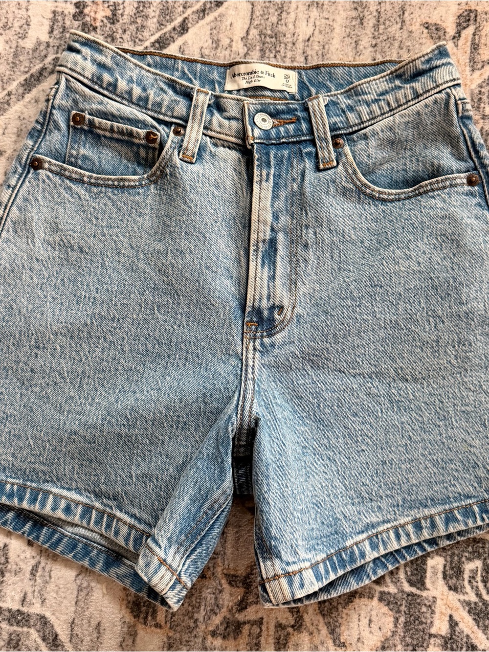 Abercrombie & Fitch Light Wash High-Rise Denim Dad Shorts